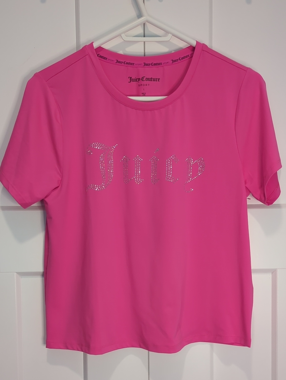 Juicy Couture Bright Pink Rhinestone Logo Tee Size